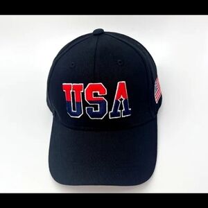 Unisex Black Embroidered USA Baseball Cap Adjustable